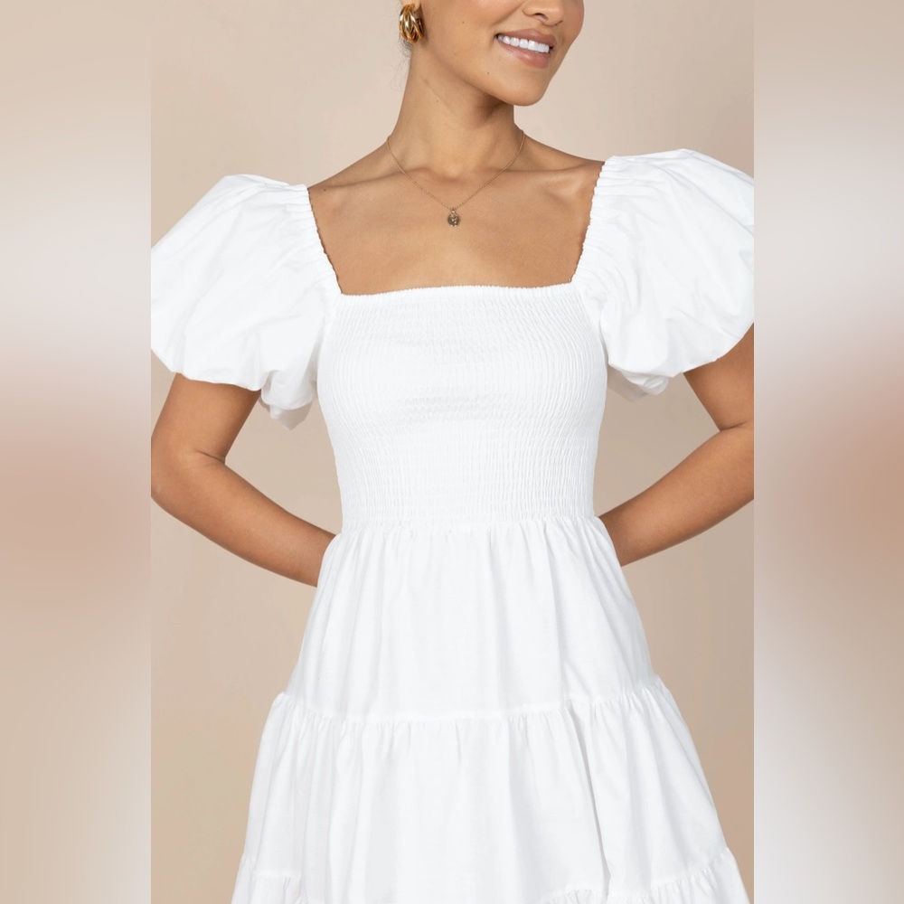 Chic White Puff Sleeve Mini Dress